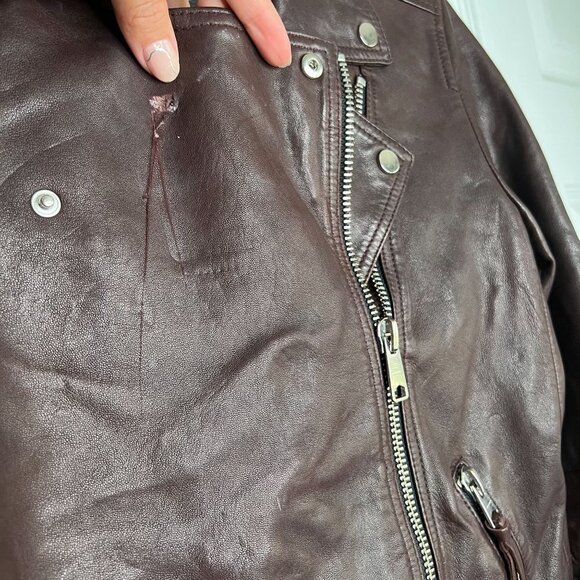 All Saints Dalby Dark Red Leather Long Sleeve Biker Jacket Women's Size 6 - Picture 5 of 15